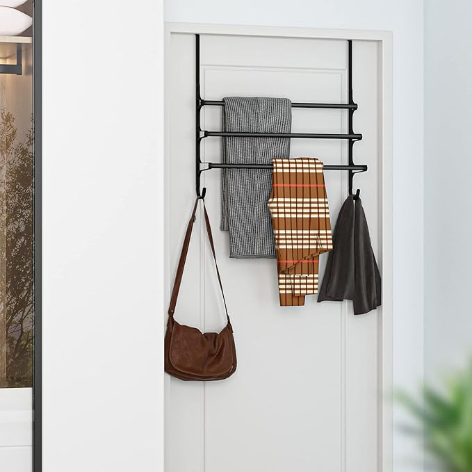 Over The Door Towel Rack, Over Door Towel Rack for Bathroom Door, Triple Towel Storage Holder with Hooks (Matte Black, 20.15" L)