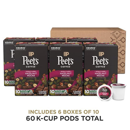 Peet's Coffee, Flavored Light Roast Keurig K-Cup Pods - Hazelnut Mocha 60 Count (6 Boxes of 10 K-Cup Pods)