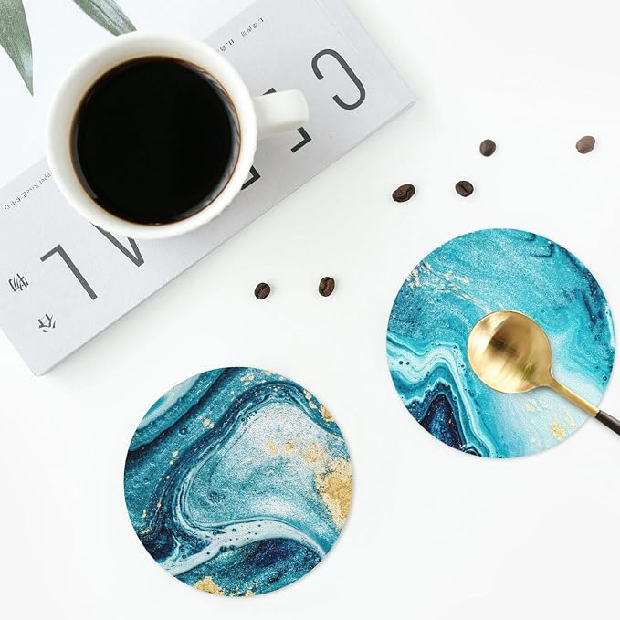 Ocean Gold Blue Marble Coasters Set of 6 Coasters