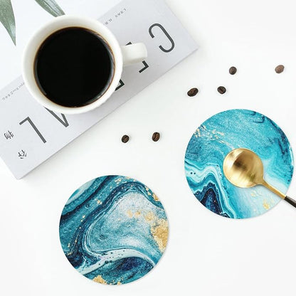 Ocean Gold Blue Marble Coasters Set of 6 Coasters
