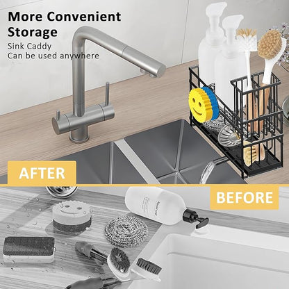 Sponge Holder for Kitchen Sink & Sink Caddy - 2-Tier Stainless Steel Organizer with Automatic Drainage, Rustproof Storage for Dish Brush, Soap Dispenser & Countertop Essentials