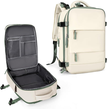 coowoz Large Travel Backpack For Women Men,Carry On Backpack,Hiking Backpacks Waterproof Outdoor Sports Rucksack Casual Daypack travel essentials（White Green）