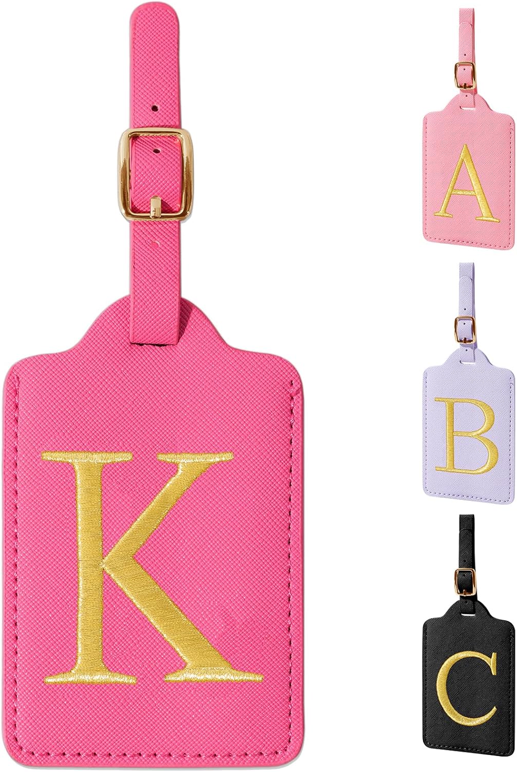 Personalized Initial Luggage Tags with Privacy Cover, Rose Red Leather, Cute Embroidered Custom Monogram Tags for Women, Kids