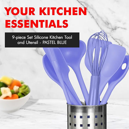 Chef Craft - Premium Silicone Kitchen Tools and Utensils Set, Non-Scratch, Withstands Temperatures up to 450°F, BPA-Free, 9 Piece Cooking Utensils Set, Pastel Blue