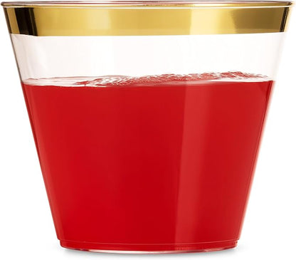 Munfix 100 9 Oz Clear Plastic Cups, Old Fashioned Tumblers, Fancy Disposable