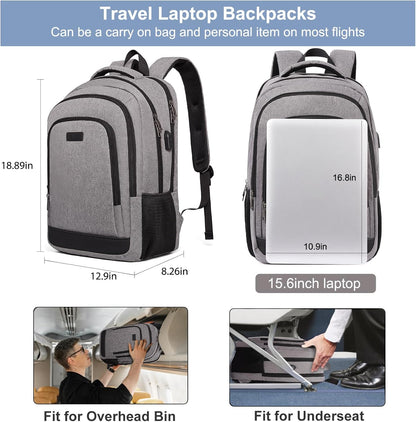 CLUCI Laptop Backpack for Men Women School Backpack College Bookbag for Men Water Resistant Travel Work Backpacks Fits 15.6" Laptop Business Computer Bag with USB Charging Port Grey