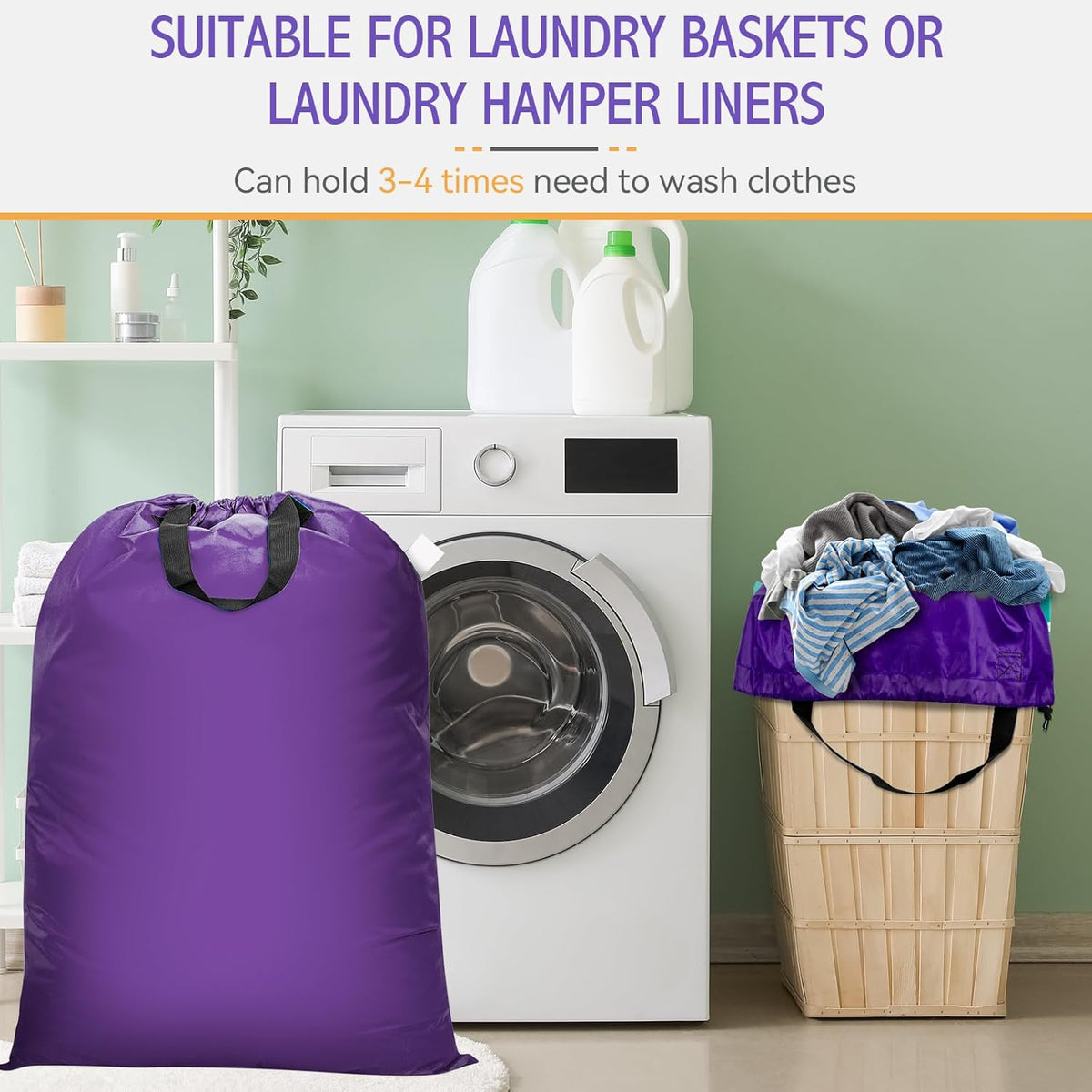 Extra Large Heavy Duty Laundry Bag - 28" x 40", Travel Laundry Bag for Dirty Clothes, Purple