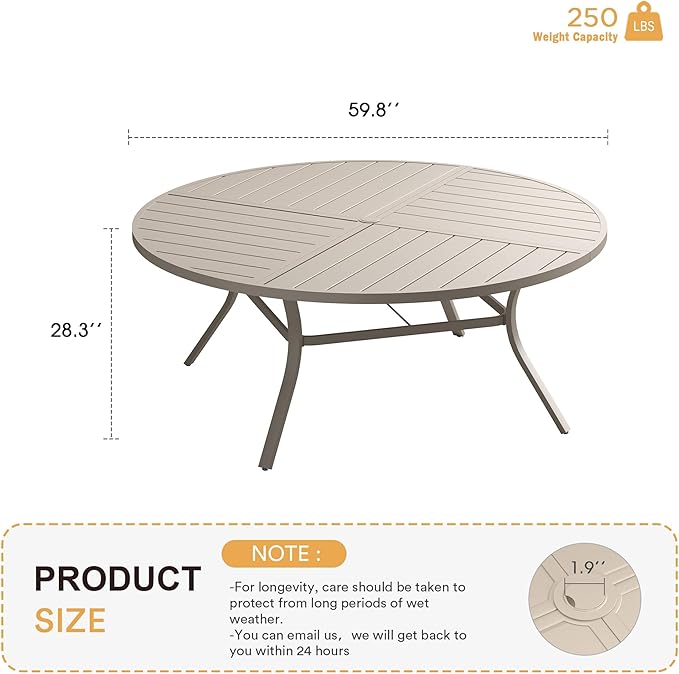 VICLLAX Round Patio Table with Adjustable Umbrella Hole