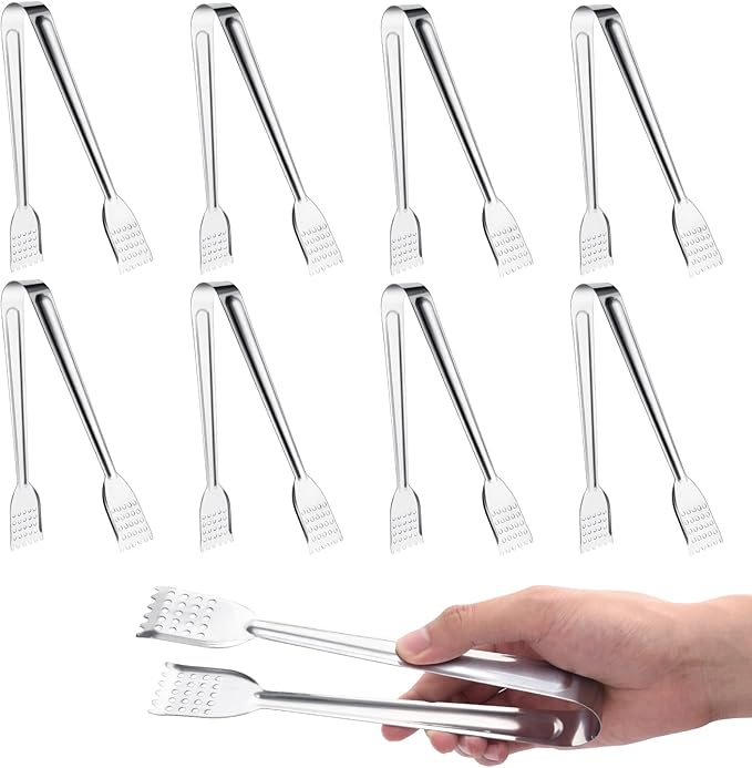 8 Pack 7 Inch Serving Tongs, Kitchen Tongs, Buffet Tongs, Stainless Steel Food Tong Serving Tong
