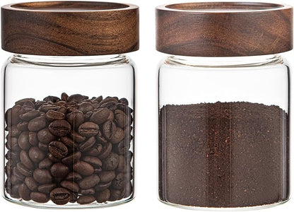 Small Glass Coffee Jars with Top Screw Lid Round Storage Canister Clear Glass Food Jar for Pantry Sugar Tea Coffee Bean Spice Nuts Cookies Bath Salts (2×300ml(10oz))