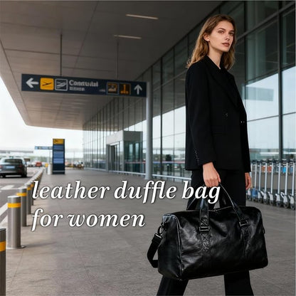 Leather Sports Gym Tote Bag with Shoes Compartment & Wet Pocket, Travel Duffel for Men & Women, Shoulder Weekender Overnight Bag for Yoga, Pilates, Swimming