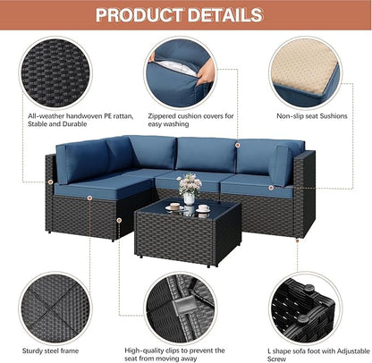 JAMFLY Patio Furniture Sets, 6-Piece Outdoor Patio Furniture