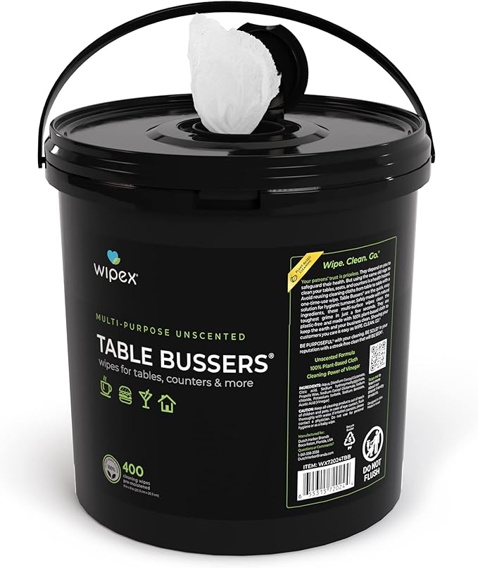 Wipex Table Bussers - Multi Surface Cleaner Natural Cleaning Wipes - Cleaning Vinegar Plant Based Wipe to Clean Restaurant Tables, Counters and Household Items, 400 Count (Pack of 1)