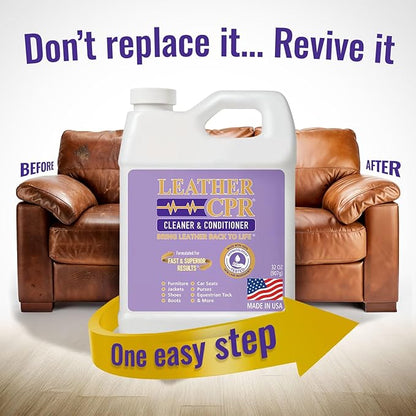 Leather CPR Leather Cleaner And Conditioner - Leather Conditioner For Couch, Leather Conditioner For Purses, Leather Furniture Cleaner And Conditioner, Car Seat Cleaner, Leather Restore, 32 oz