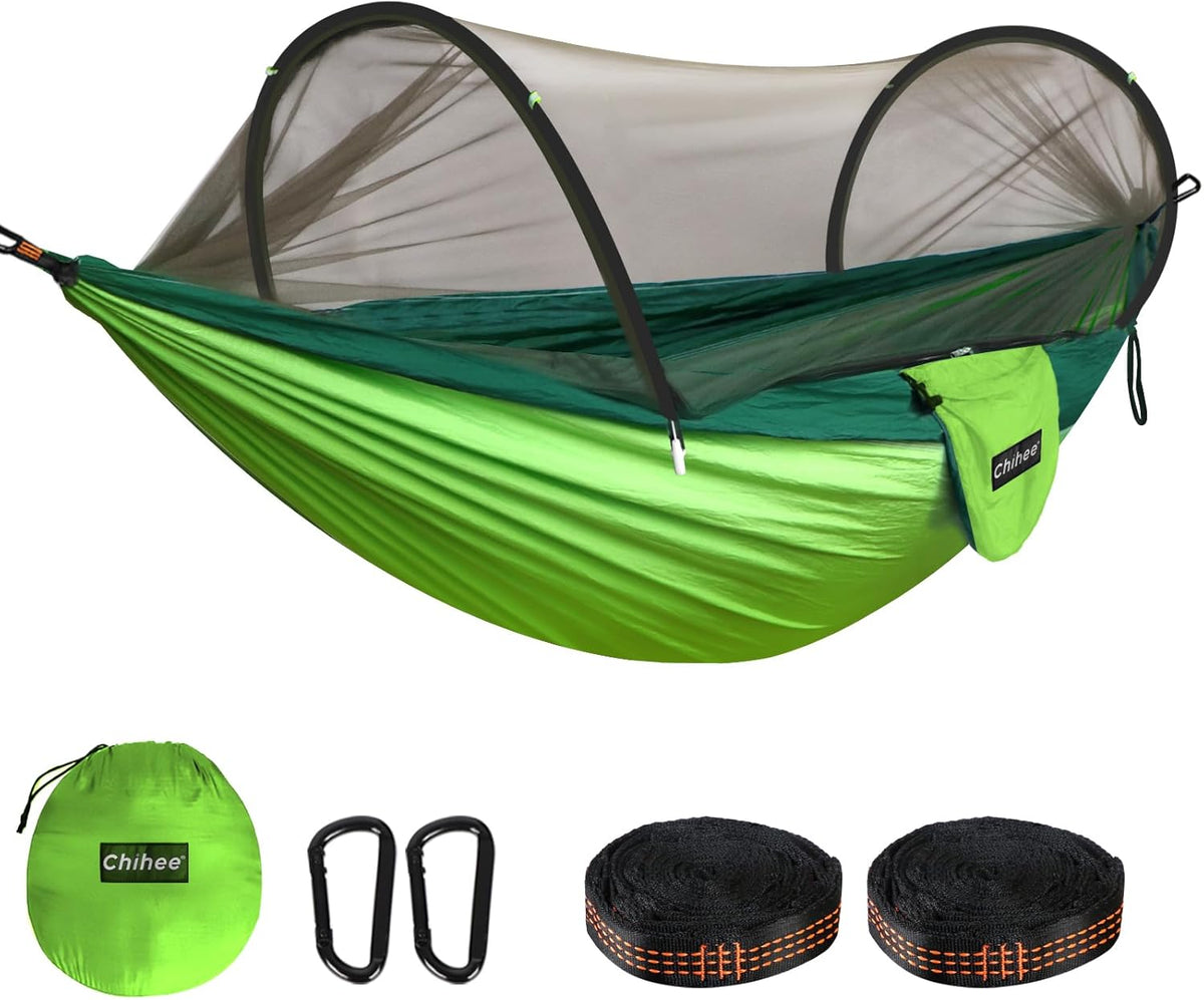 Chihee Ultra-Light Travel Camping Hammock Pop-up Net Hammock 660lbs Load Capacity,Breathable,Quick-Drying Parachute Nylon 2 Premium Carabiners,2 Tree Slings Included for Outdoor Backpacking Hiking
