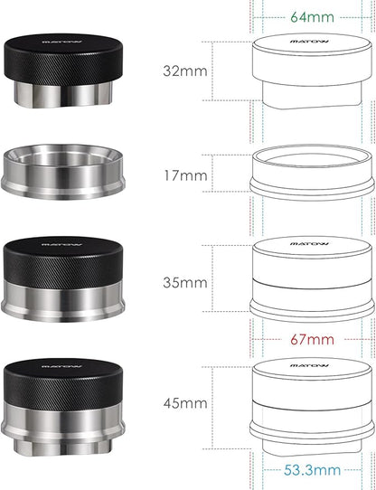 MATOW 2 in 1 Design Gravity Distributor and Magnetic Dosing Funnel Combo, 53.3mm Adaptive Espresso Distributor and 54mm Stainless Steel Dosing Ring Set Compatible with Breville 54mm Portafilter