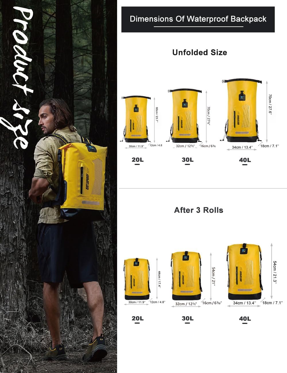 IDRYBAG Waterproof Backpack for Men 20L/30L/40L, Floating Dry Bag Kayak, Dry Backpack Hiking
