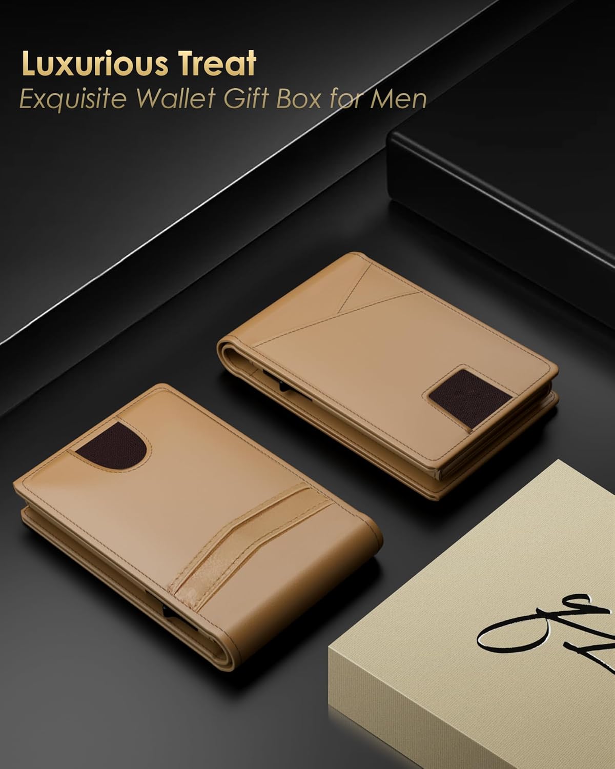 Wallet for Men - RFID Blocking [Functional & Practical] Bifold Slim Minimalist Credit Card Holder Pop Up Metal Case with Cash Slot Front Pocket with ID Window, Gift Boxed (Brown)