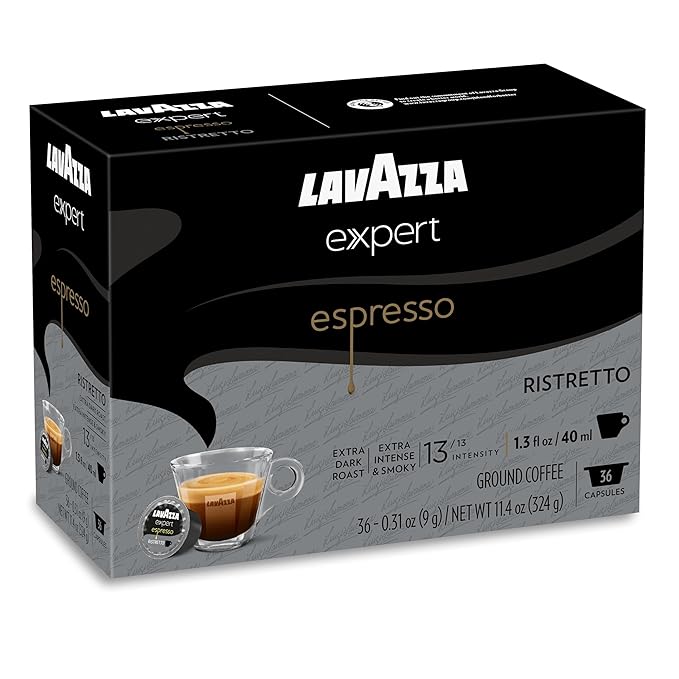 Lavazza Expert Espresso Ristretto Capsules, Extra Dark Roast, Arabica and Robusta Blend, Compatible with Lavazza Classy Machines (36 Capsules)