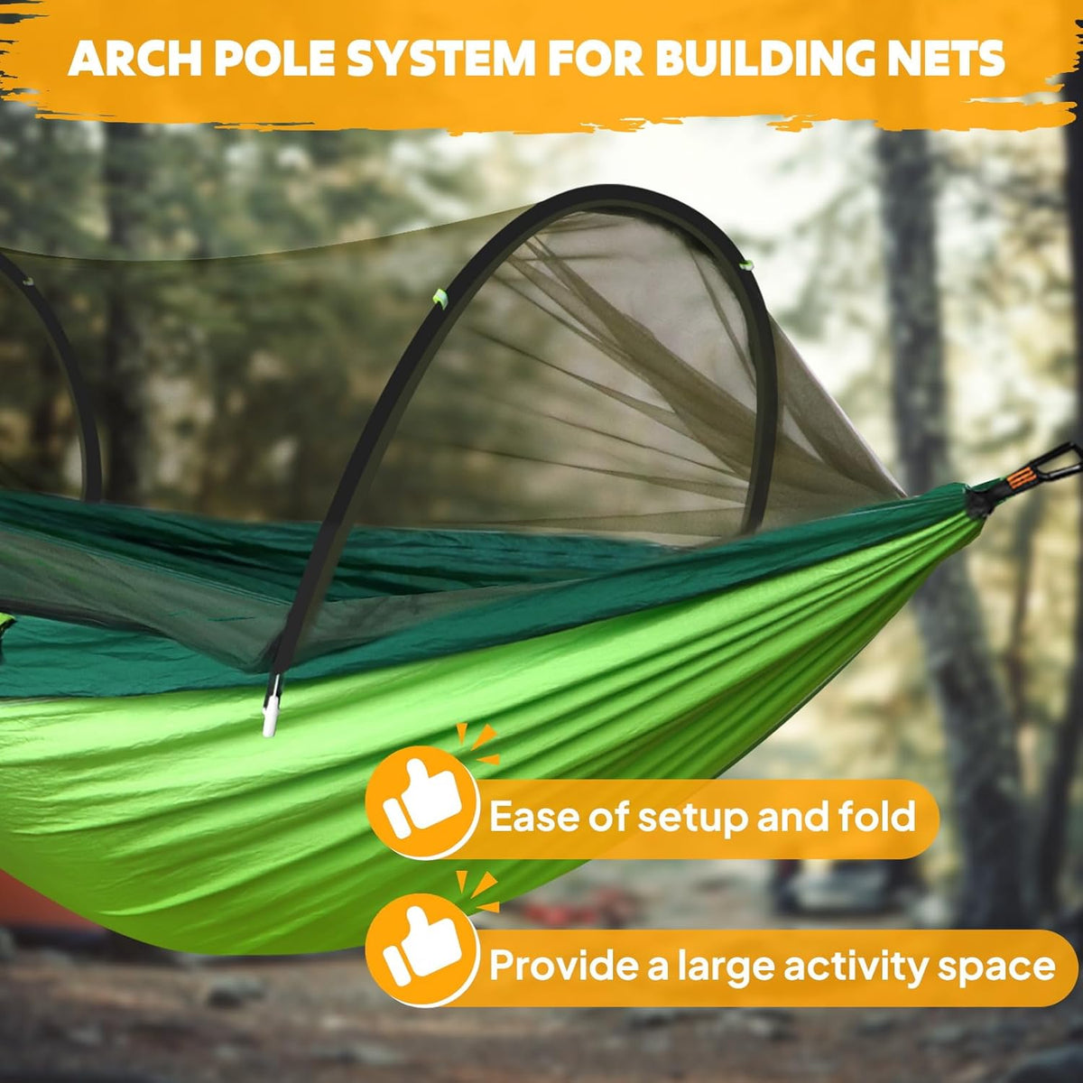 Chihee Ultra-Light Travel Camping Hammock Pop-up Net Hammock 660lbs Load Capacity,Breathable,Quick-Drying Parachute Nylon 2 Premium Carabiners,2 Tree Slings Included for Outdoor Backpacking Hiking