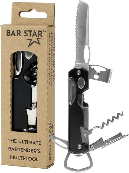 Bartender's All-in-One Bar Tool Set: Corkscrew, Zester, Citrus Knife and Bottle Opener Kit with Magnet for Picnics, Tailgating, BBQs, Camping, Travel, Beach Parties and Bartending, Black