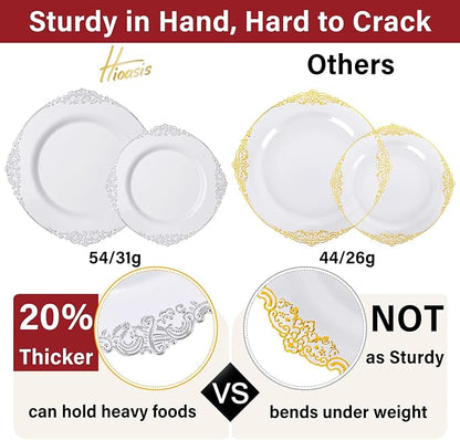 210 Pcs White Silver Plates for Party | White Party Plates Set for 30 Guests