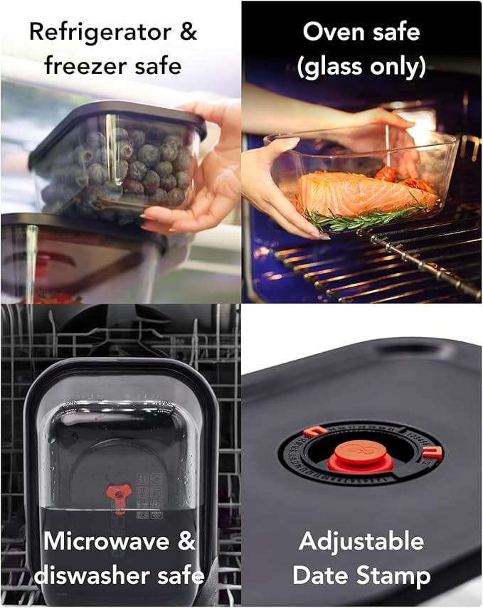 airhood Vacuum Food Storage Container Set | Powerful Electric Vacuum Pump + 4 Borosilicate Glass Containers | Keeps Food Fresh 5X Longer | Microwave, Freezer & Oven Safe | BPA-Free & Stackable