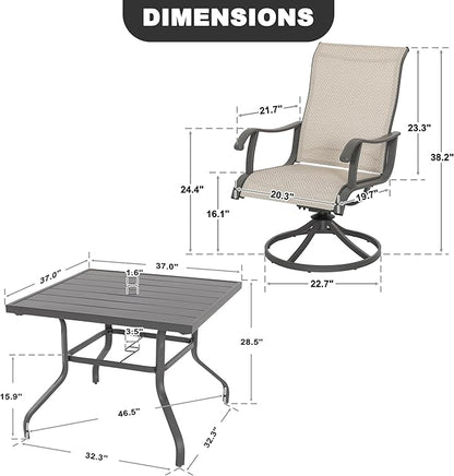 NUU GARDEN 5-Piece Outdoor Patio Dining Set, Slatted 37’’ Square Table