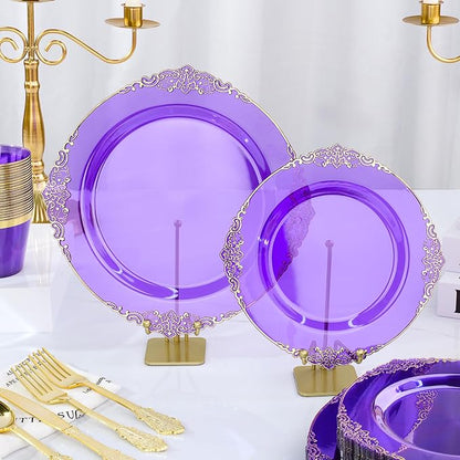 Bestluck 350PCS Purple Disposable Dinnerware