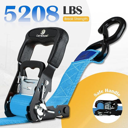 Ratchet Straps 4 Pack - 5,208 Lbs Break Strength 1.5 in x 8.2 Ft Heavy Duty Ratchet Tie Down Straps with S Hooks Set for Truck, Cargo Van, Trailer, Motorcycle (Blue)
