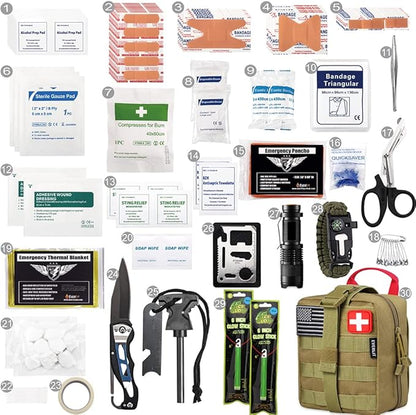EVERLIT 250 Pieces Survival First Aid Kit IFAK EMT Molle Pouch Survival Kit Outdoor Gear Emergency Kits Trauma Bag for Camping Boat Hunting Hiking Home Car Earthquake and Adventures