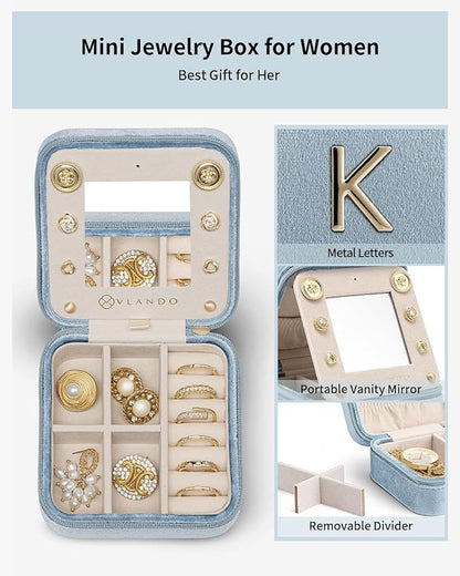 Vlando Preppy Stuff Jewelry Holder Organizer, Preppy School Supplies for Teens Girl Gifts Trendy Stuff, Preppy Jewelry Travle Case for Teens Girls, Birthday Gifts for Daughers - Letter K, Blue