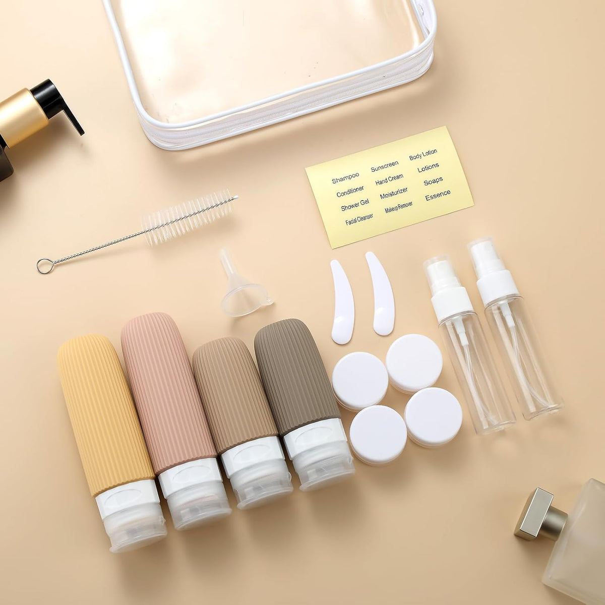 16 Pack Travel Bottles Set, TSA Approved Leak Proof Silicone Squeezable Containers for Toiletries, Refillable Travel Accessories for Conditioner, Shampoo, Lotion & Body Wash Accessories