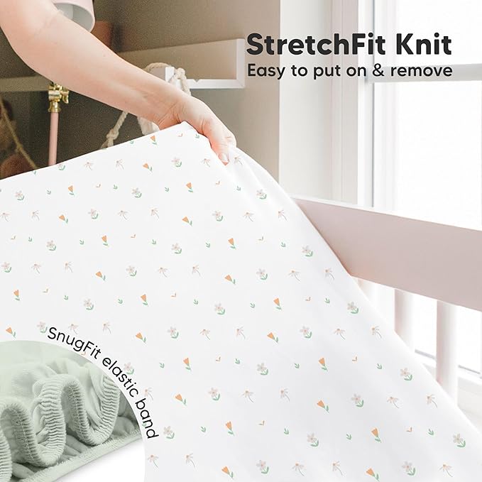 KeaBabies 2-Pack Baby Crib Sheets for Boys, Girls - 52x28 Viscose Derived from Bamboo Toddler Bed Sheets Neutral, Fitted Crib Mattress Cover for Standard Baby Bedding, Soft & Cozy (Wildflowers)