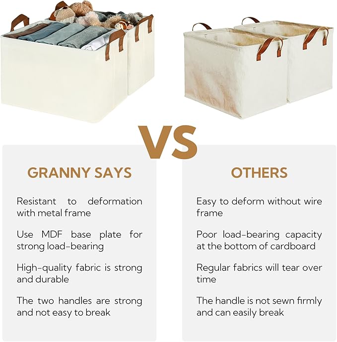 GRANNY SAYS Storage Baskets for Shelves, Closet Organizer Bins, Clothes Storage Bins with Metal Frame, Extra Large Baskets for Organizing and Storage, Collapsible, Ivory, 2-Pack