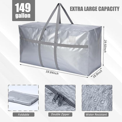 4 Pcs 149 Gallon Large Moving Bags with Zipper and Handles Foldable Storage Duffle Bags Heavy Duty Extra Large Totes for College Dorm Travel Clothes Blankets Bedding Moving (Silver)