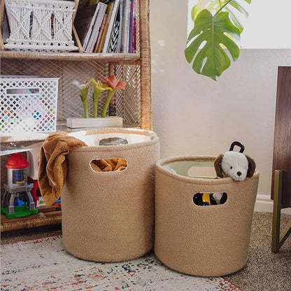 PUTSKA Basket –Round Storage for Clothes – Soft Baby Girl Basket for Nursery, Kids Room, Bedroom, Living Room –Large, Brown