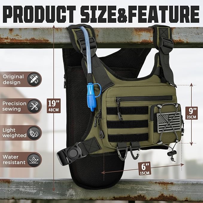 Hydration Vest（The design patent has been granted ）with 2L Water Bladder for Men and Women,Lightweight Adjustable Hydration Backpack,Reflective Running Hydration Chest Bag for Hiking Climbing Cycling