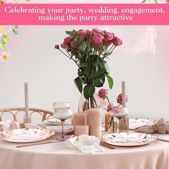 120 Pcs Spring Floral Paper Plates 7 Inch Pink Floral Party Decoration Plates