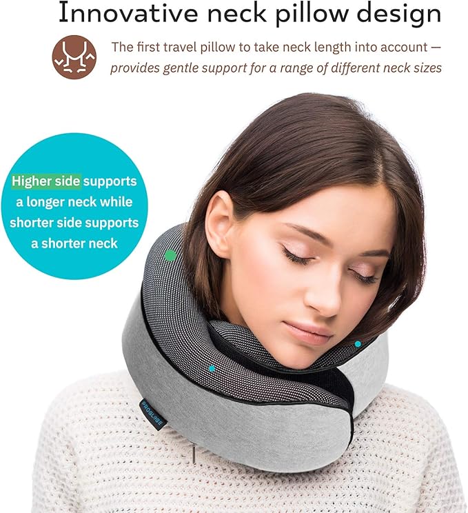 Travel Neck Pillows for Airplanes, Sleeping Essentials for Long haul Flights, 360° Head Support, Car and Airplane Kit with 3D Contoured Eye Mask, Earplugs and Luxury Mesh Bag (Adult, Grey)