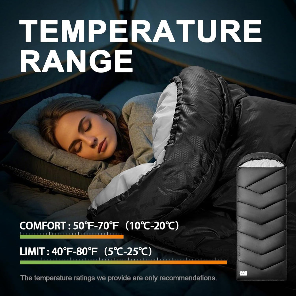 Sleeping Bags for Adults Cold Weather,Portable, Waterproof,Lightweight Camping Sleeping Bag for Tall Girls Boys with Compression Sack for Warm Camping, Hiking, Outdoor & Indoor