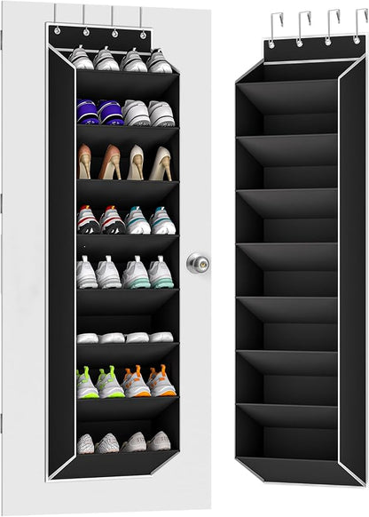 Over The Door Shoe Organizer Storage Fit 16-24 Pairs Hanging Shoe Rack Organiser for Closet Door, Deep Pocket Shoe Holder for Sneakers,Boots Storage(1 Pack Black)