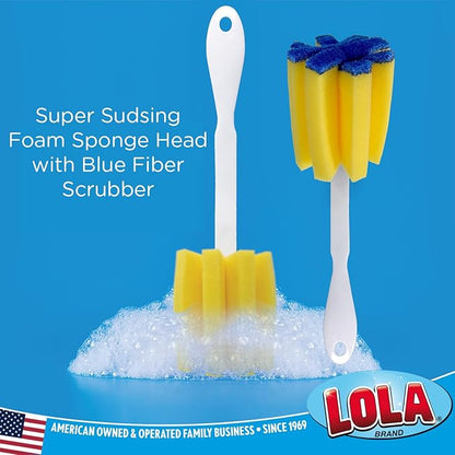 LOLA Glass & Jar Foam Sponge Brush, 4 Pack, Star Shaped w/Non-Scratch Blue Scrubber Top, Perfect for Glasses, Mugs, Bottles, Dishwasher Safe