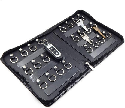 OFFIDIX Portable Zippered Key Case,Leather Portable Key Cabinet 24 Key Hooks Key Organizer,Manager & Landlord Key Holder, Business Padfolio for Real Estate Sales,Hotel Executives, Car Service