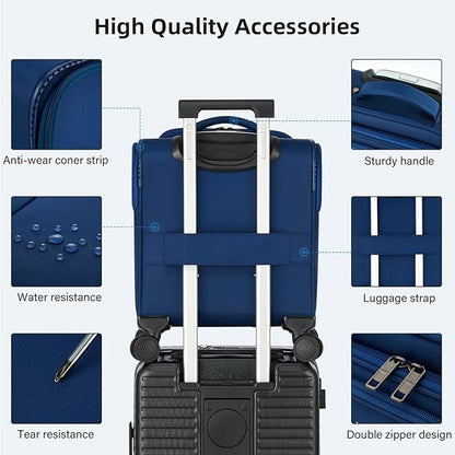 16 Inch Underseat Carry On Luggage with Wheels Softside Small Suitcases Personal Item Bag with Pocket Travel Luggage for Men Women Business Overnight Bag(Blue)