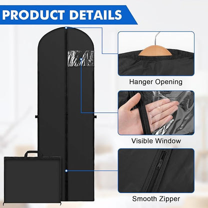 70" Long Garment Bags for Travel Dress, 2 Pack Dress Bags for Gowns, Garment Bag for Long Dress, Closet Wardrobe Bags for Gowns Tuxedos, Black
