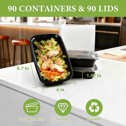 90 Pack 28 oz Meal Prep Containers Reusable with Lids, BPA-Free Single Compartment Food Containers, Durable & Stackable To-Go Boxes, Reusable Microwave Freezer Dishwasher Safe