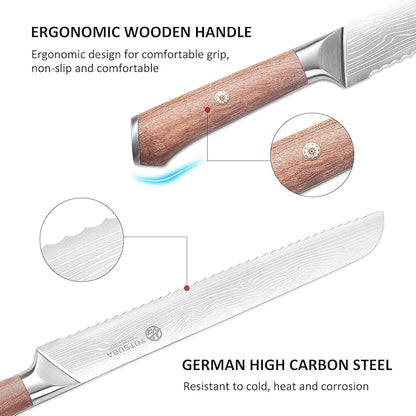 YOTSUBA 10" Bread Knife, Serrated Knife for Homemade, High Carbon Stainless Steel Serrated Bread Knives with Ergonomic Wood Handle, Professional Bread Cutting Knives for Homemade Bread with Gift Box