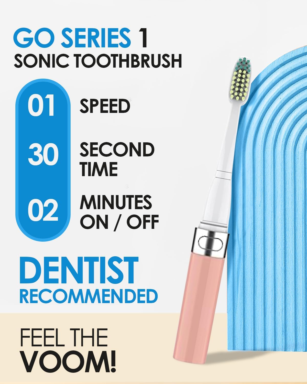 Voom Sonic Go 1 Series Travel Electric Toothbrush | Travel Toothbrushes - Battery Operated Toothbrush for Adults & Kids, Dentist Recommended Toothbrush, Portable with 2 Minute Timer (Pink)