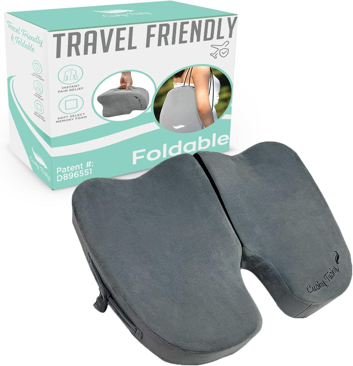 Premium Foldable Travel Seat Cushion - for Relief of Lower Back, Sciatic, Butt and Tailbone Pain - for Home & Office Use, Perfect for Travel or Driving - Coccyx Seat Cushion